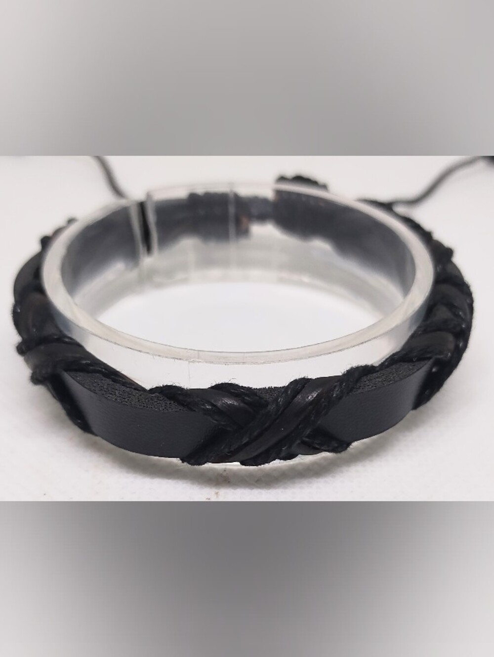 Men's Black Braided Leather Cuff Bracelet G19